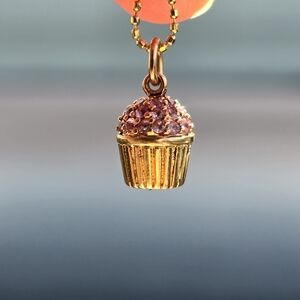 14k Gold and Pink Sapphire Cupcake Charm